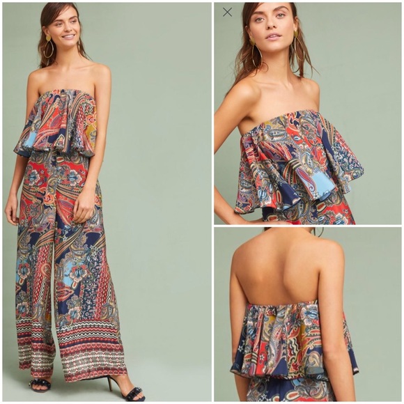Anthropologie Pants - Anthropologie Strapless Paisley Jumpsuit NWT 2 New